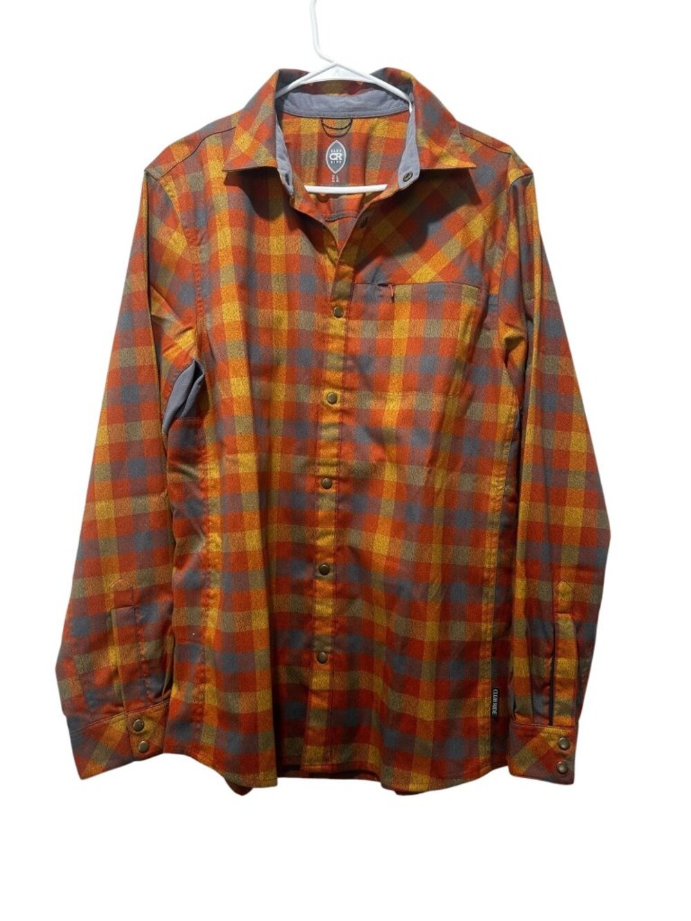 Club Ride Shaka Flannel Shirt Large Mens Orange Snap Front Lightweight Outdoor